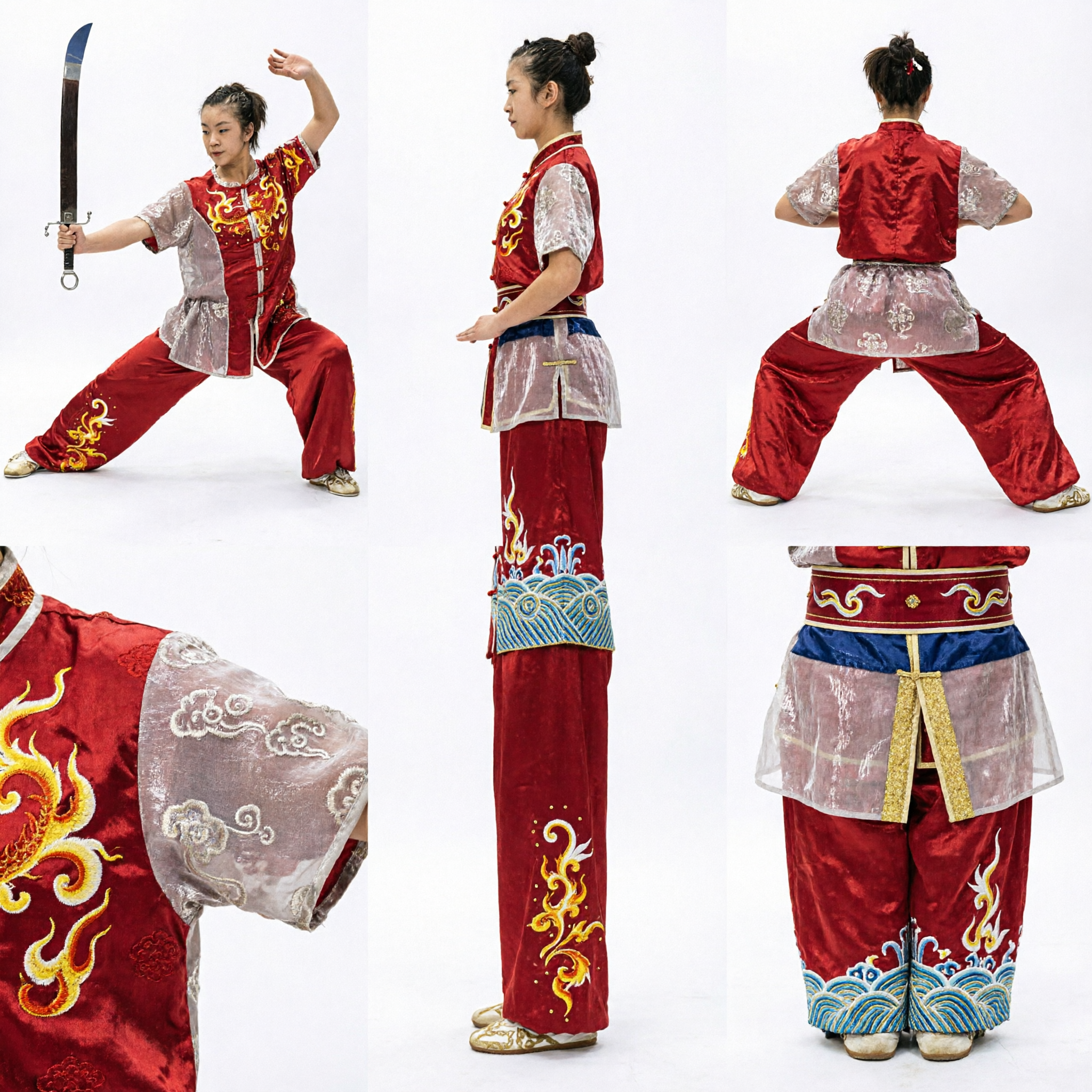 Uniforme de Wushu chinois avec broderie de dragon rouge, costume de compétition d'arts martiaux Kung Fu pour filles - Asian Costume