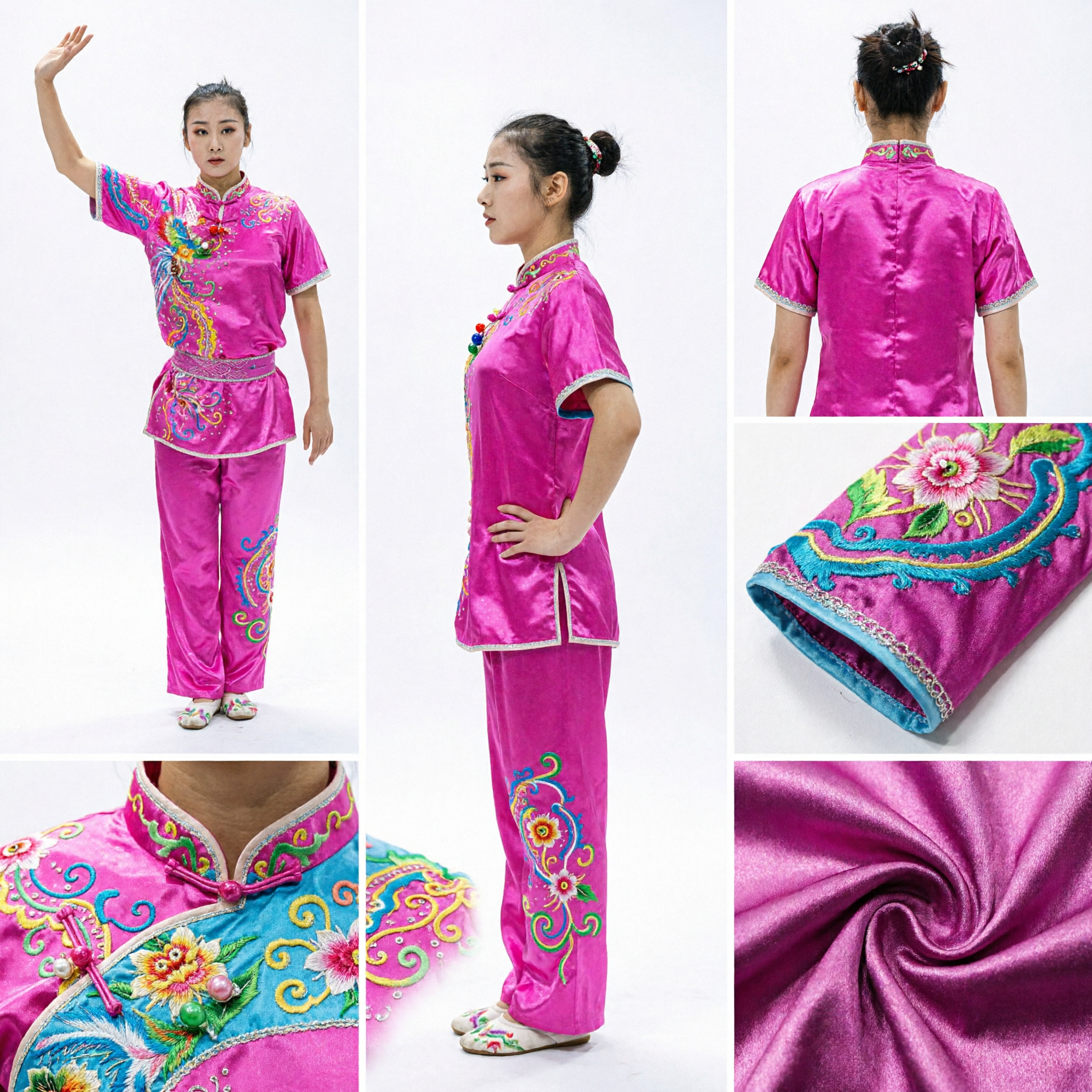Uniforme Wushu in Seta Rosa per Donne, Tuta da Competizione di Kung Fu Tradizionale Cinese con Ricamo del Drago - Asian Costume