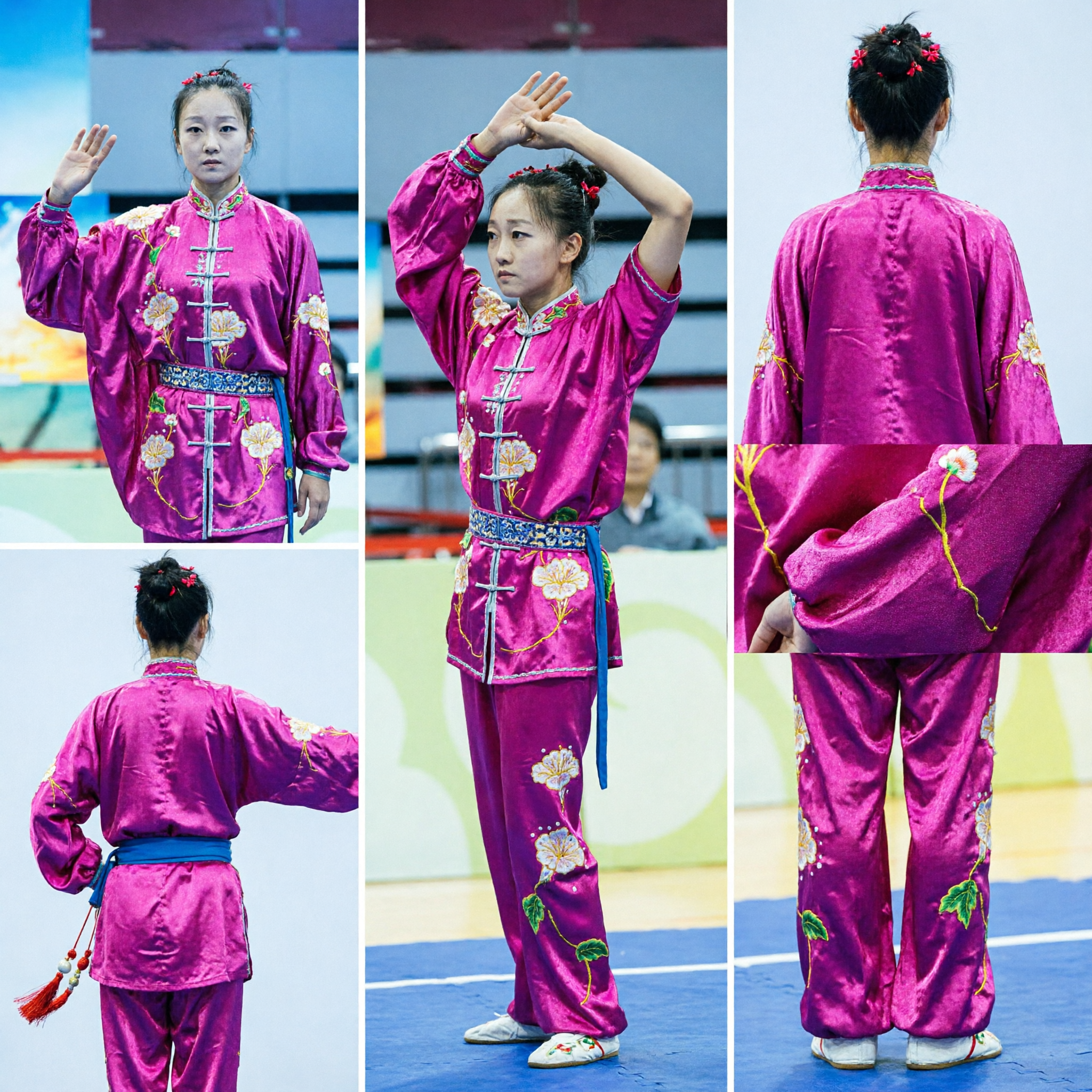 Uniforme de Wushu Kung Fu Bordado Roxo para Meninas, Fantasia Tradicional de Tai Chi em Seda para Competição de Artes Marciais - Asian Costume