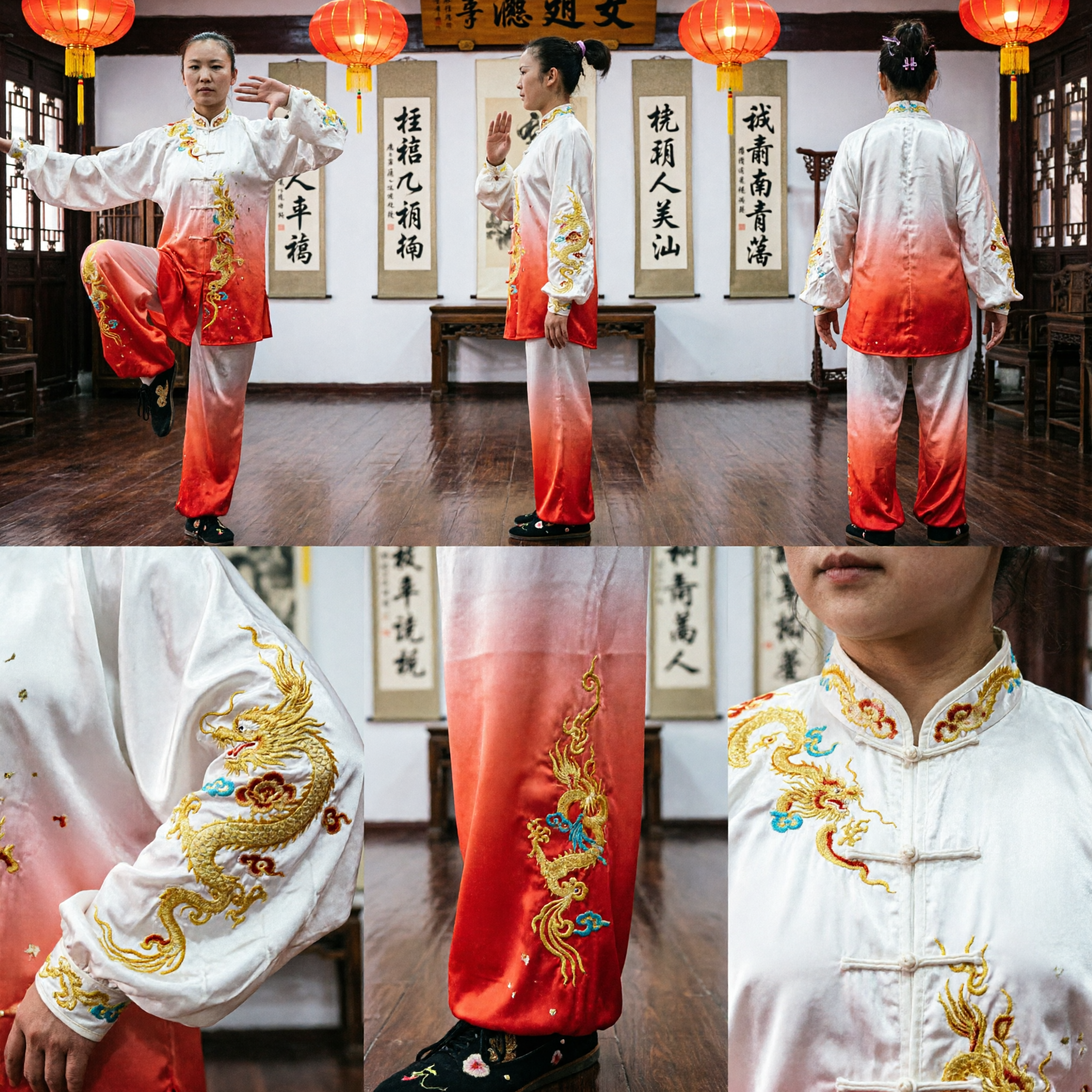 Uniforme Wushu Changquan Tradizionale per Donne, Costume da Competizione Kung Fu Professionale con Ricami Floreali e Pantaloni Sfumati - Asian Costume