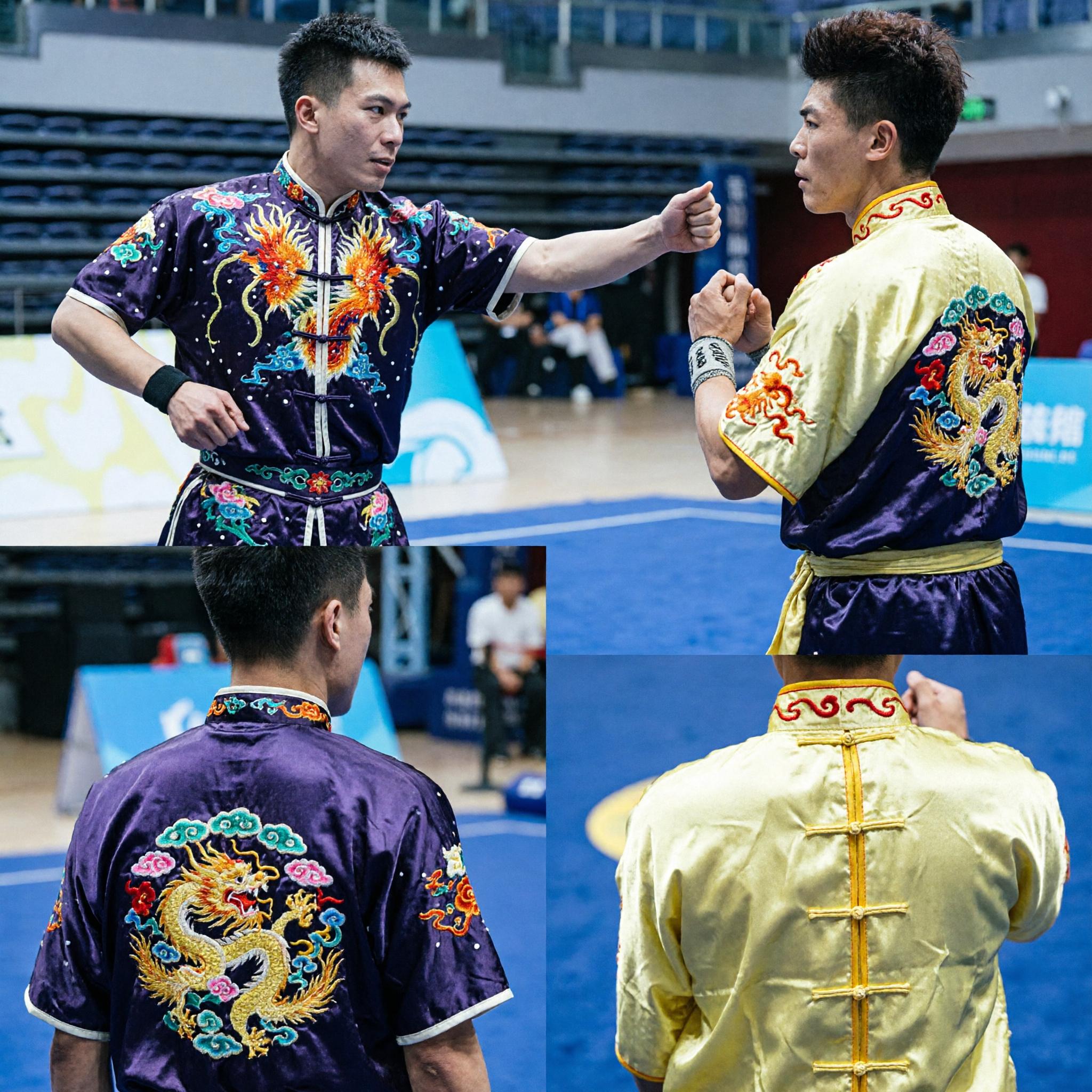 Uniforme di Arti Marziali Tradizionali Cinesi per Uomini, Tuta Kung Fu con Ricamo del Drago, Costume da Competizione e Performance Wushu - Asian Costume