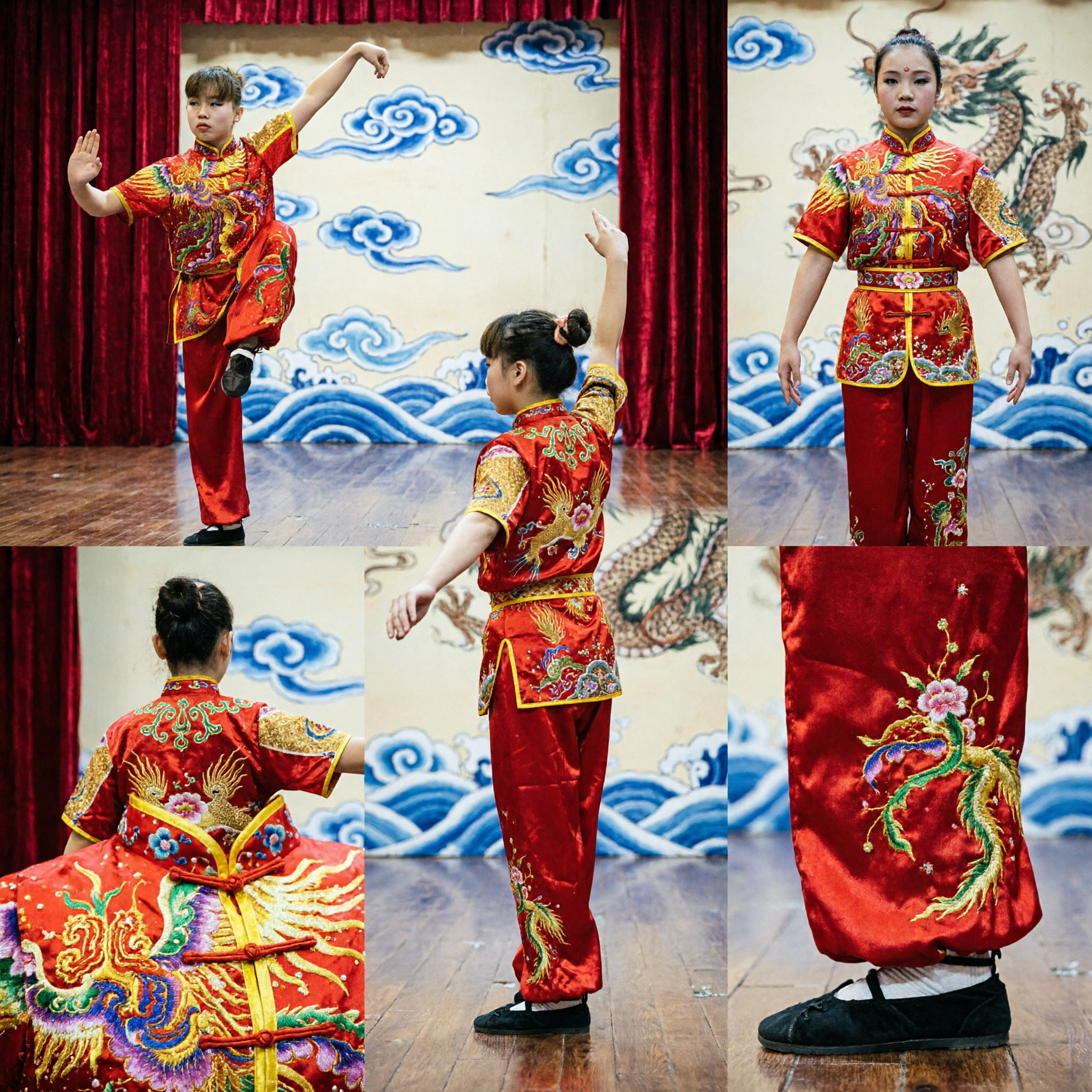 Traditionelle Rote Drachenstickerei Wushu-Uniform Professioneller Kung-Fu Wettbewerbsanzug für Damenaufführung - Asian Costume