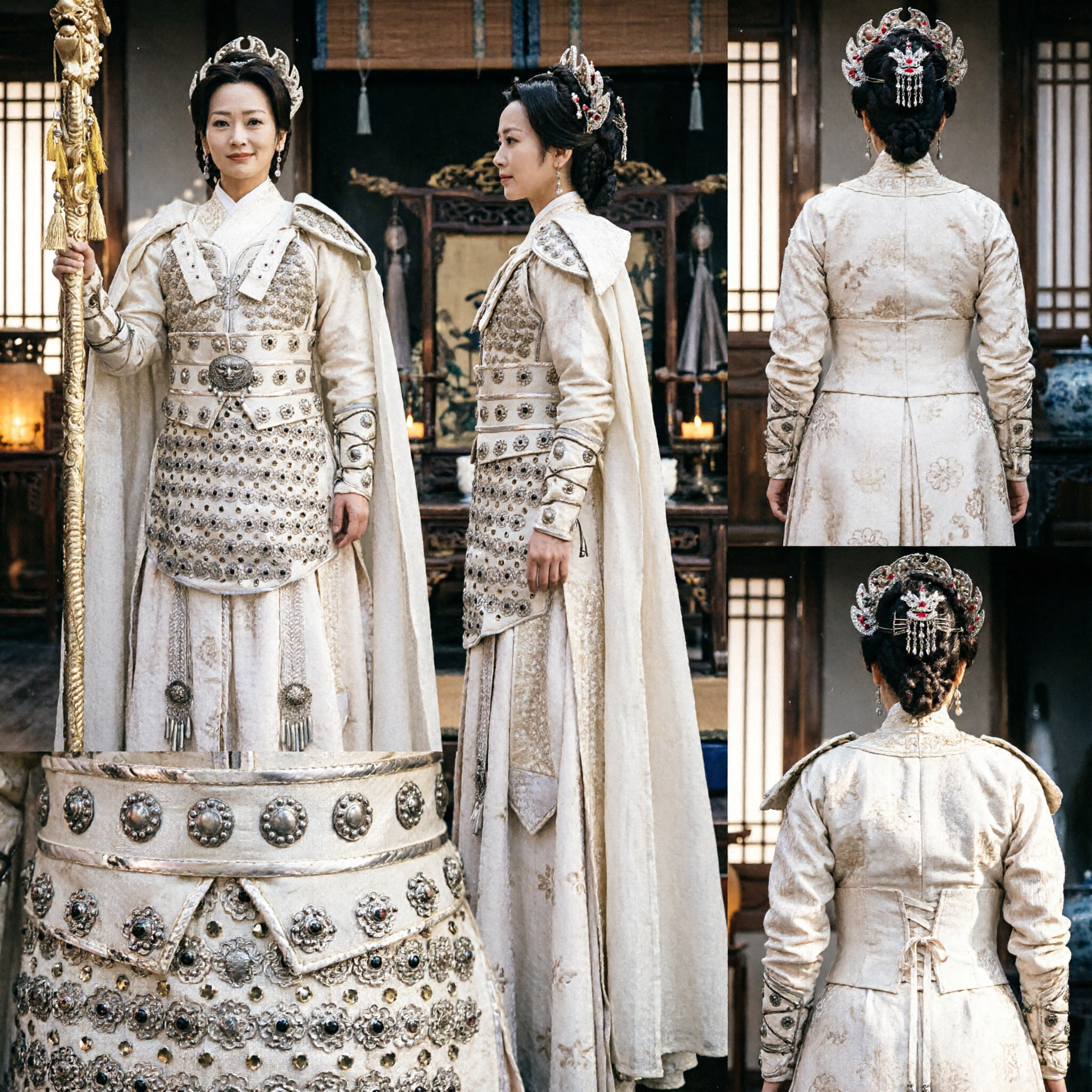 고대 중국 여장군 흰색 갑옷 의상, 전통 한푸 무사 복장, 여성 코스프레용 - Asian Costume