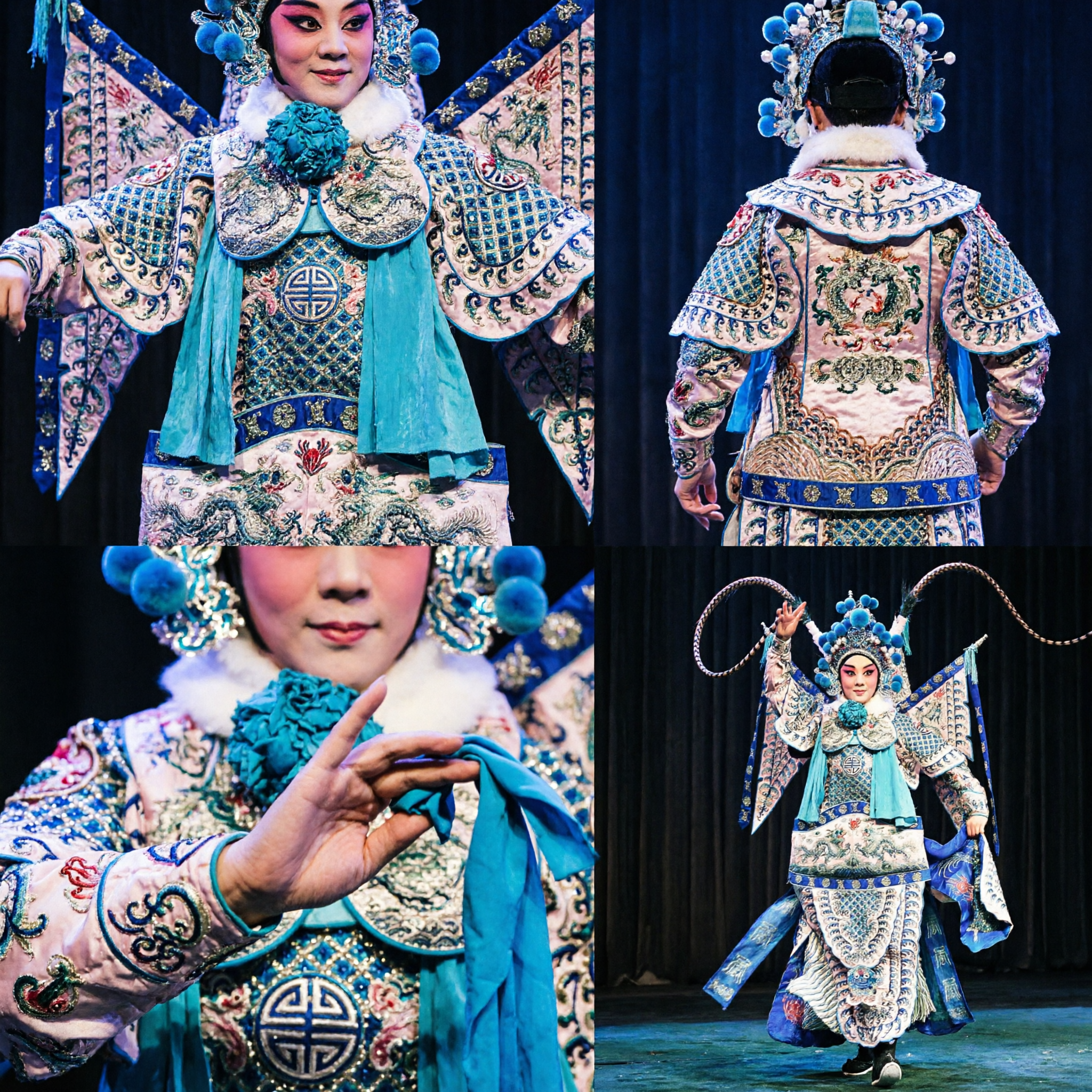 Traditional Chinese Peking Opera Warrior General Costume Set with Embroidered Armor Flags and Headdress for Stage Performance - Asian Costume