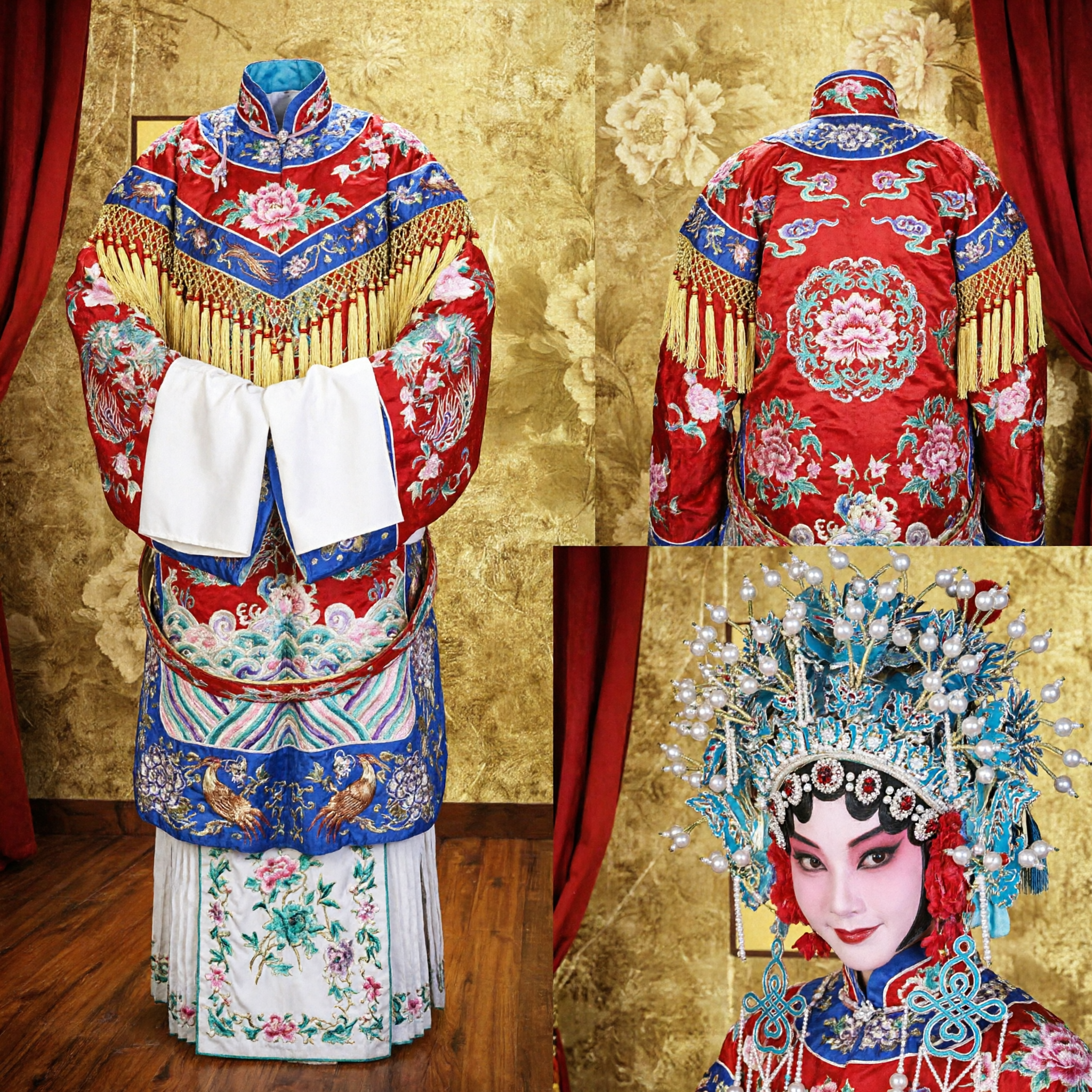 Traditionelles chinesisches Peking-Oper-Frauen-Dan-Kostüm-Set mit besticktem Gewand und Phönix-Kopfschmuck für Bühnenauftritte - Asian Costume