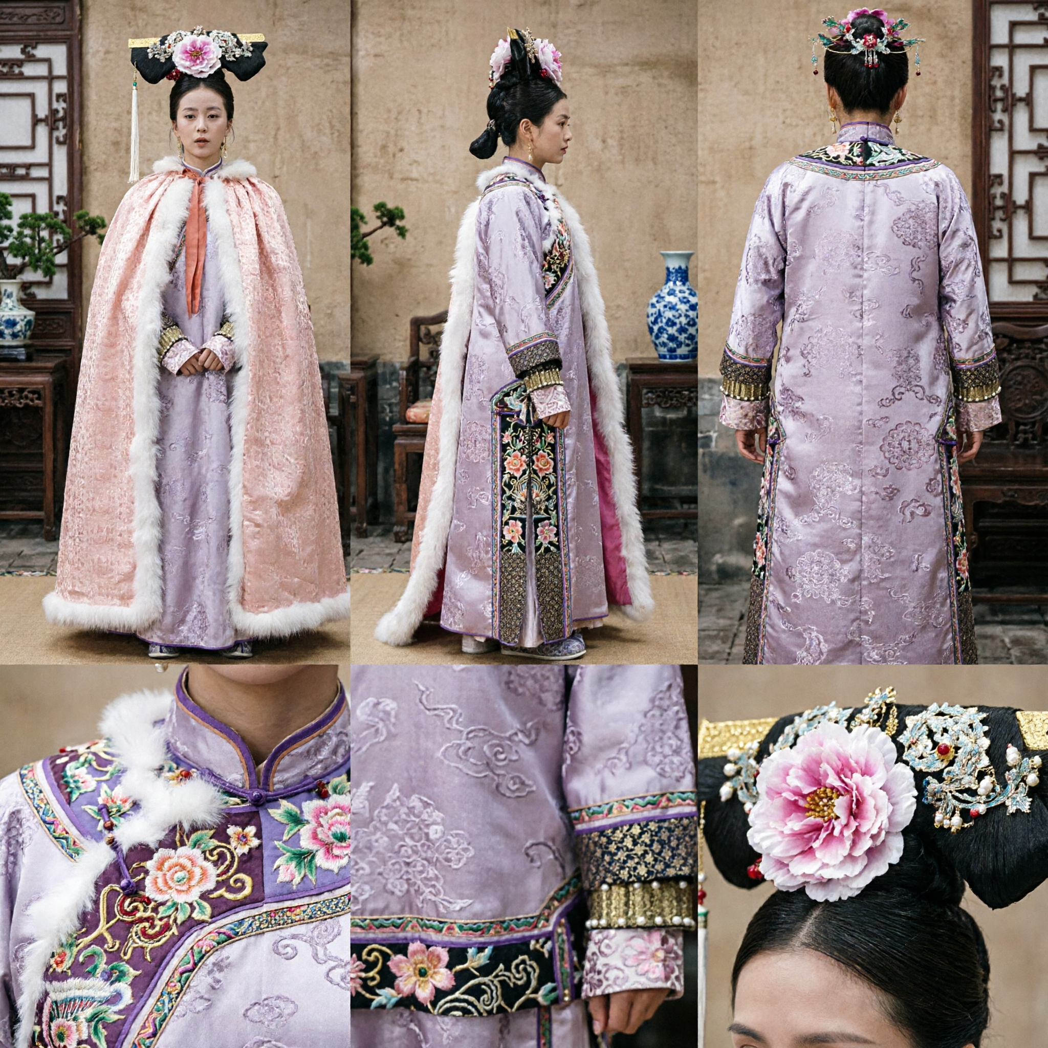 Traditioneel Chinees Qing Dynastie Mantsjoe Prinses Kostuum Roze Bontmantel Historisch Drama Cosplay Jurk voor Vrouwen - Asian Costume