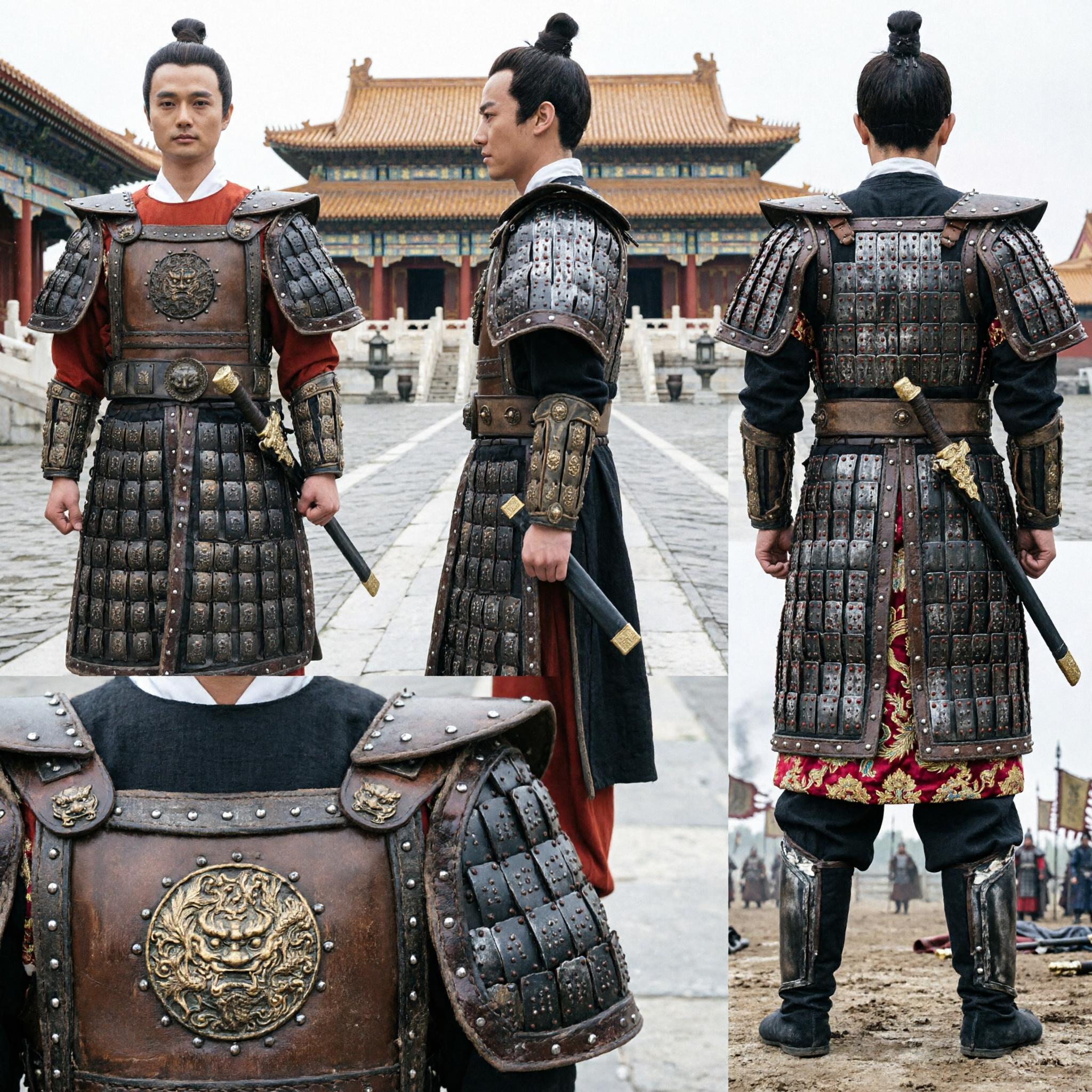 男性用古代中国将軍鎧甲衣装 伝統的戦士ハンフ コスプレ・舞台演技用 - Asian Costume