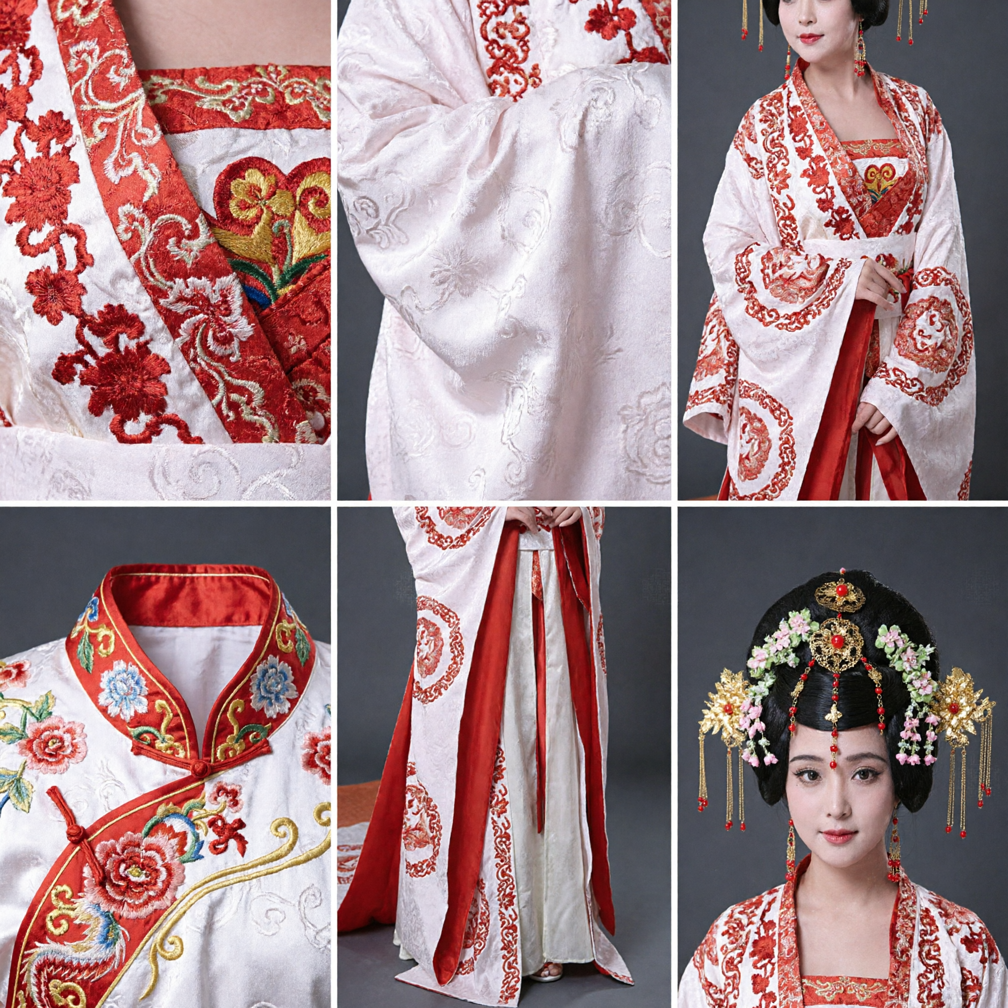 Costume d'Ancienne Princesse Hanfu de la Dynastie Tang Chinoise Traditionnelle Robe Blanche et Rouge Brodée pour Femmes pour Cosplay et Spectacle - Asian Costume