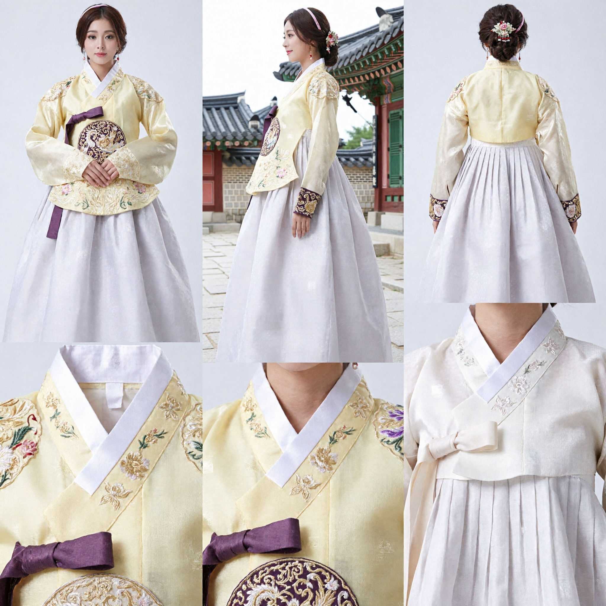 Vestido Tradicional Coreano Hanbok para Mulheres, Jeogori Amarelo e Chima Branco, Traje Formal para Casamento e Festas - Asian Costume