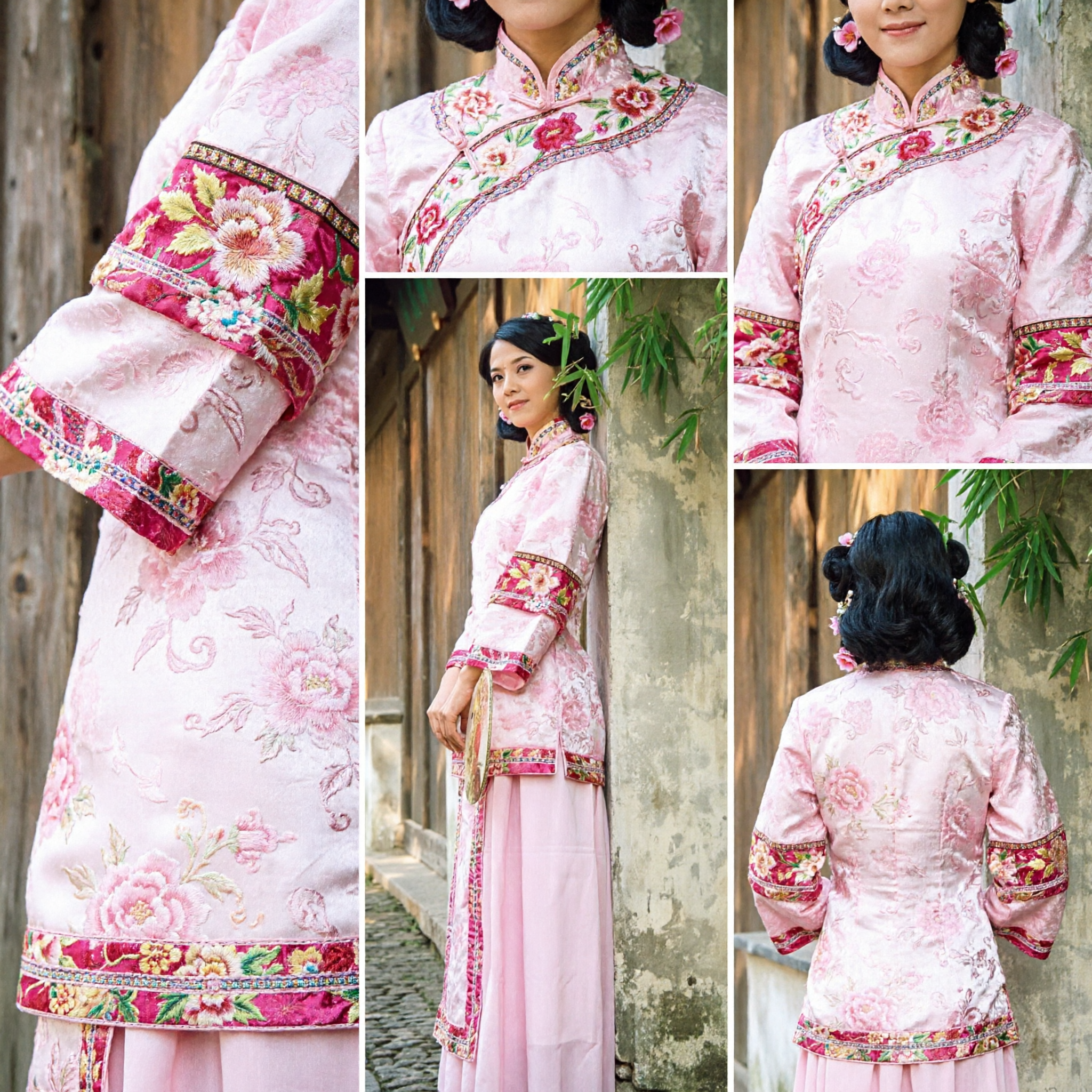 Elegant Pink Traditional Chinese Qipao Dress Floral Embroidery Ancient Republic Era Costume for Women - Asian Costume