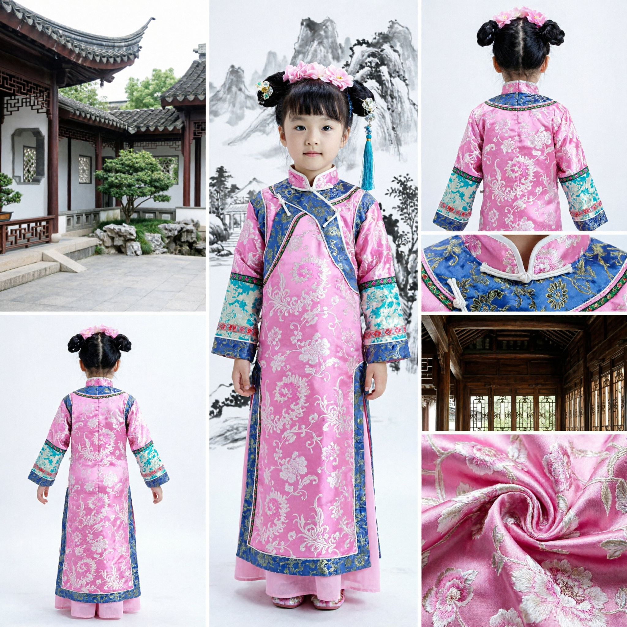 Roze Traditionele Chinese Qipao Jurk voor Kinderen Meisjes Bloemen Cheongsam Kostuum voor Dansoptreden Feest - Asian Costume