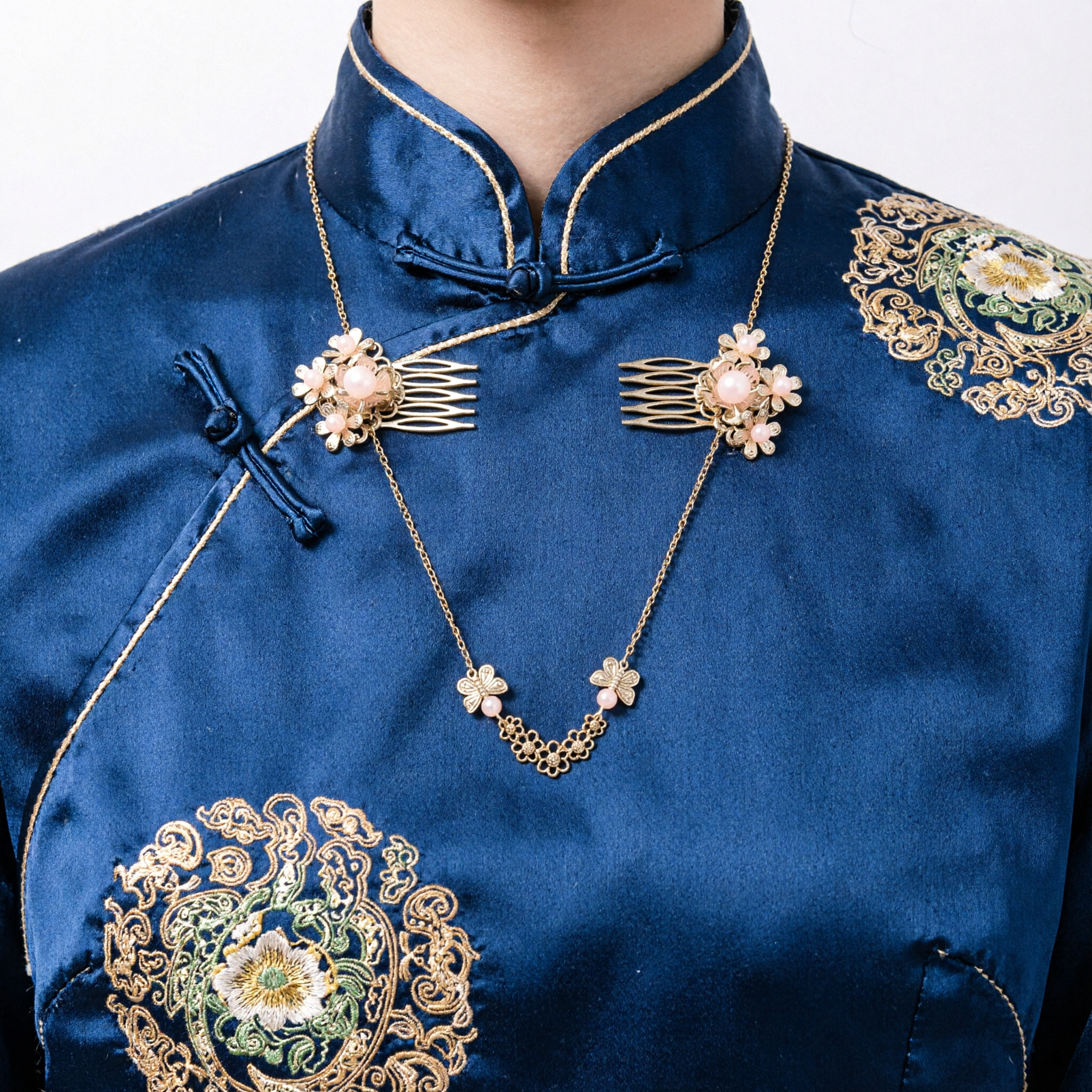 Juego de Peineta Clásica Hanfu China con Cadena de Flores, Tocado Nupcial Step Shake para Mujeres - Asian Costume