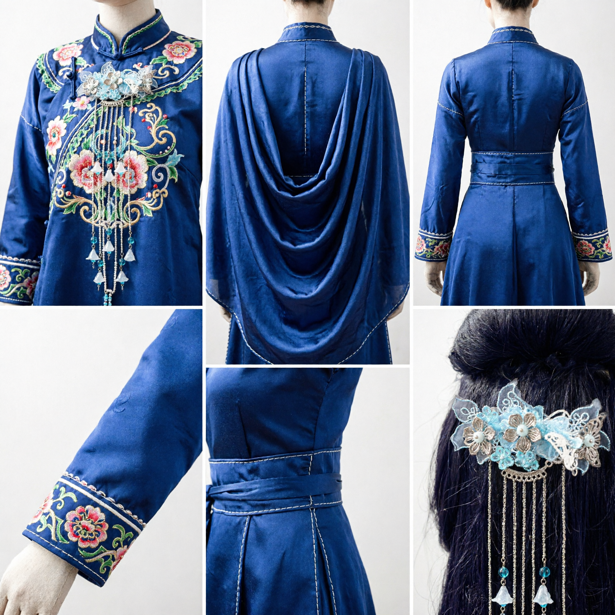Traditionelle chinesische Hanfu Haarnadel, blaue florale Schmetterlings-Quaste, antiker Haarkamm, Hochzeitsaccessoire für Frauen - Asian Costume