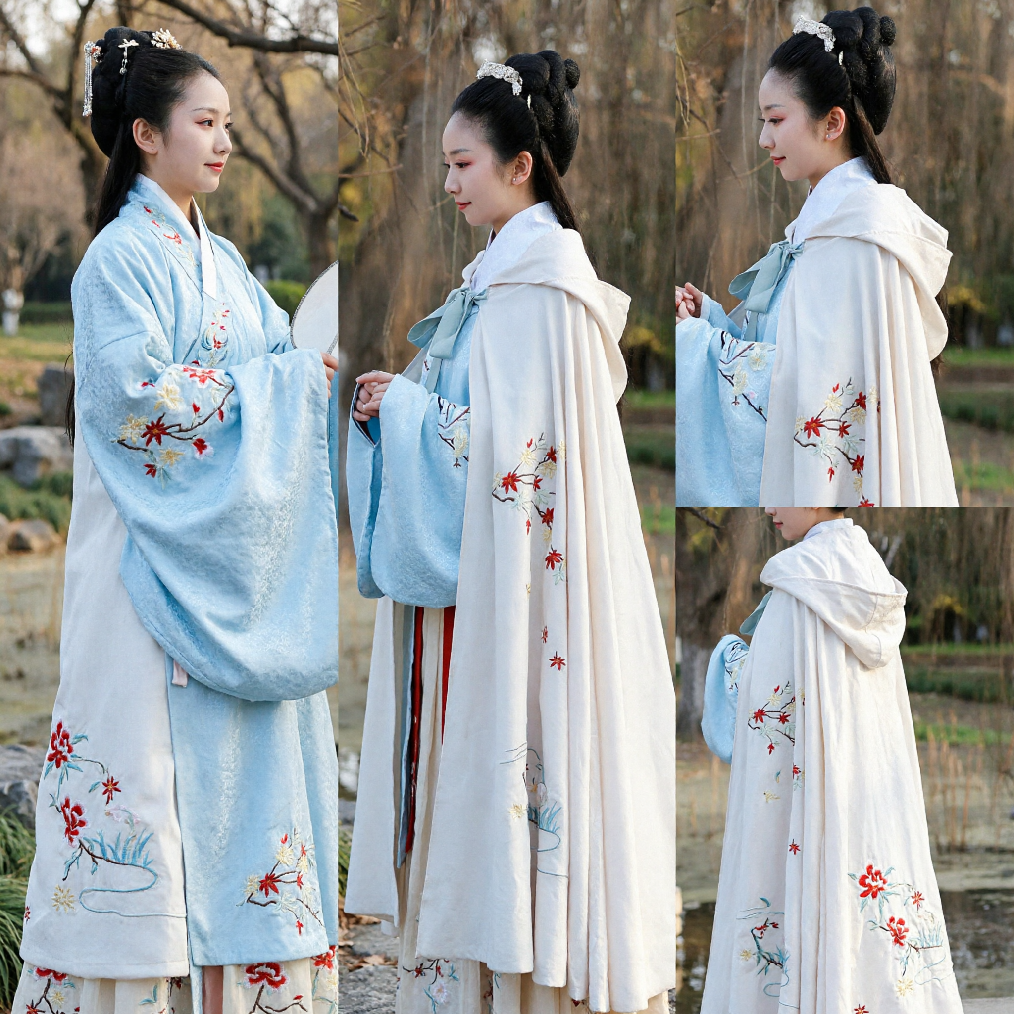 Capa de Inverno Hanfu Branca Antiga Chinesa com Bordado de Folha de Bordo Vermelho Capa Tradicional para Mulheres - Asian Costume