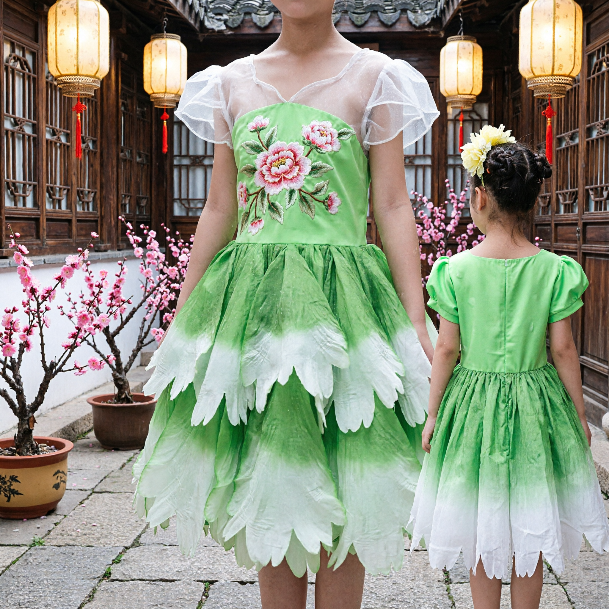 Traje de Dança Flor de Lótus Verde Infantil Vestido de Performance Tradicional Chinês para Meninas Espetáculo de Palco - Asian Costume