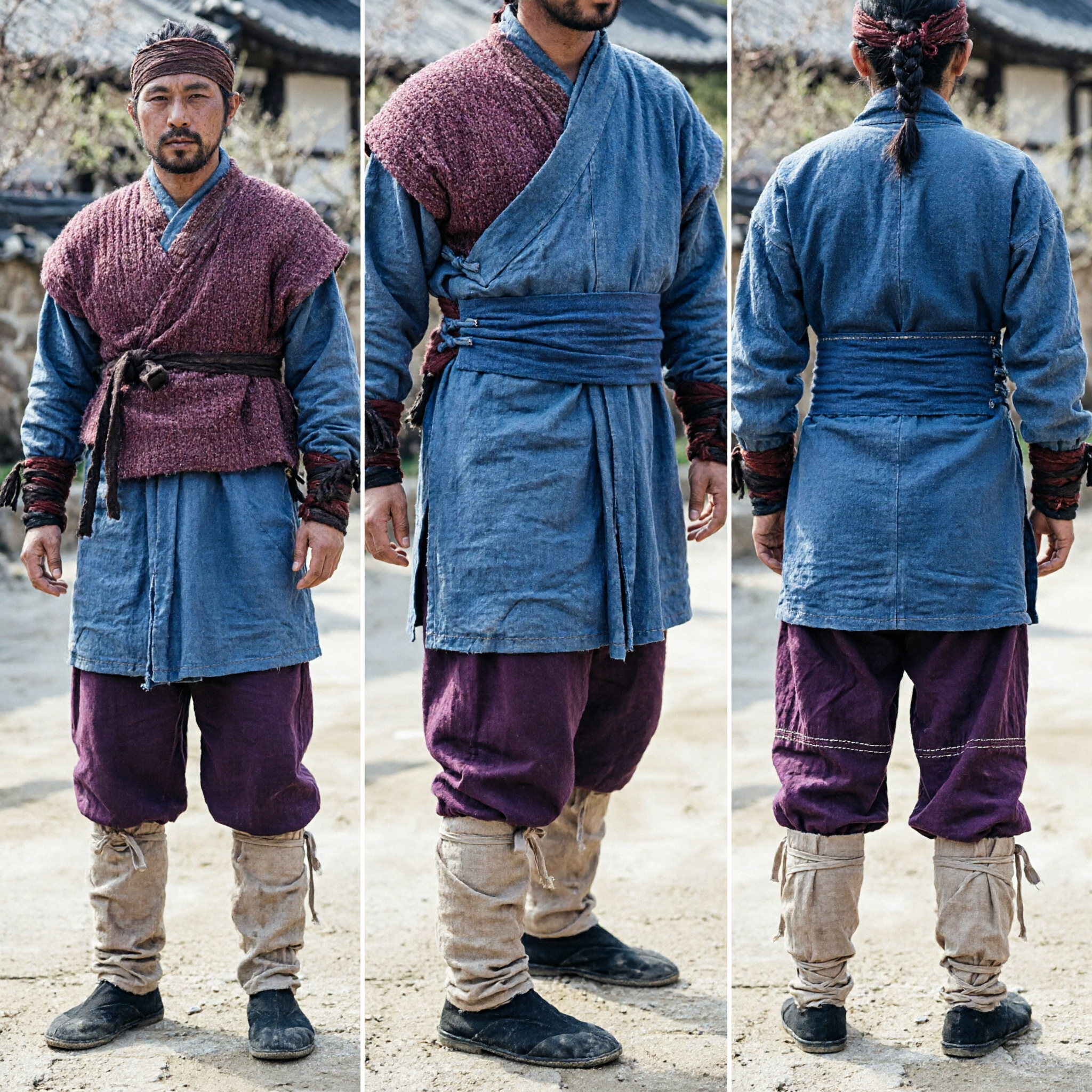Costume Antico Cinese da Contadino Abito Uomo Hanfu Viola per Arti Marziali e Cosplay di Drammi Storici - Asian Costume