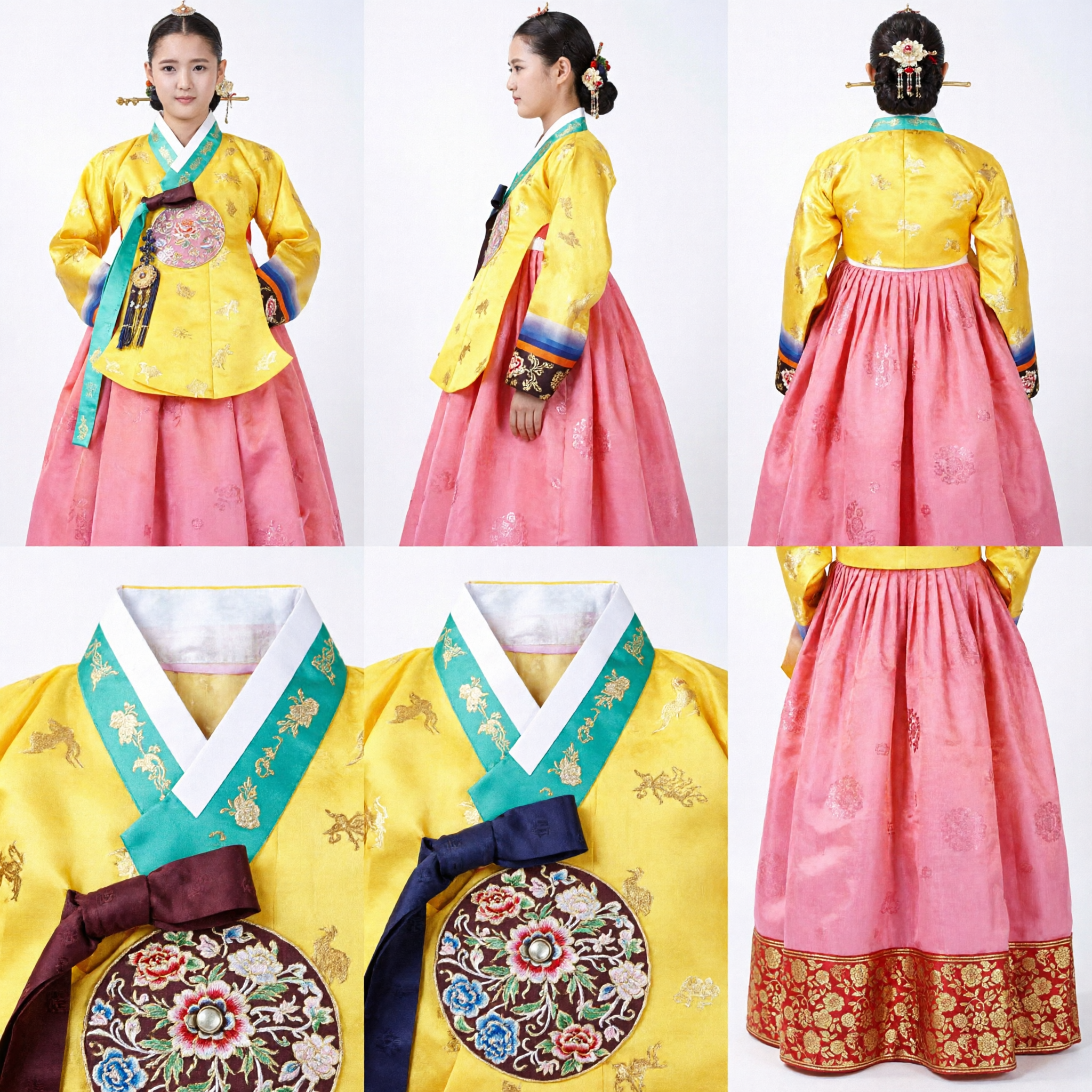 Costume Tradizionale Coreano Hanbok per Donne Jeogori Giallo e Chima Rosa da Dama di Palazzo per Eventi Culturali e Celebrazioni - Asian Costume