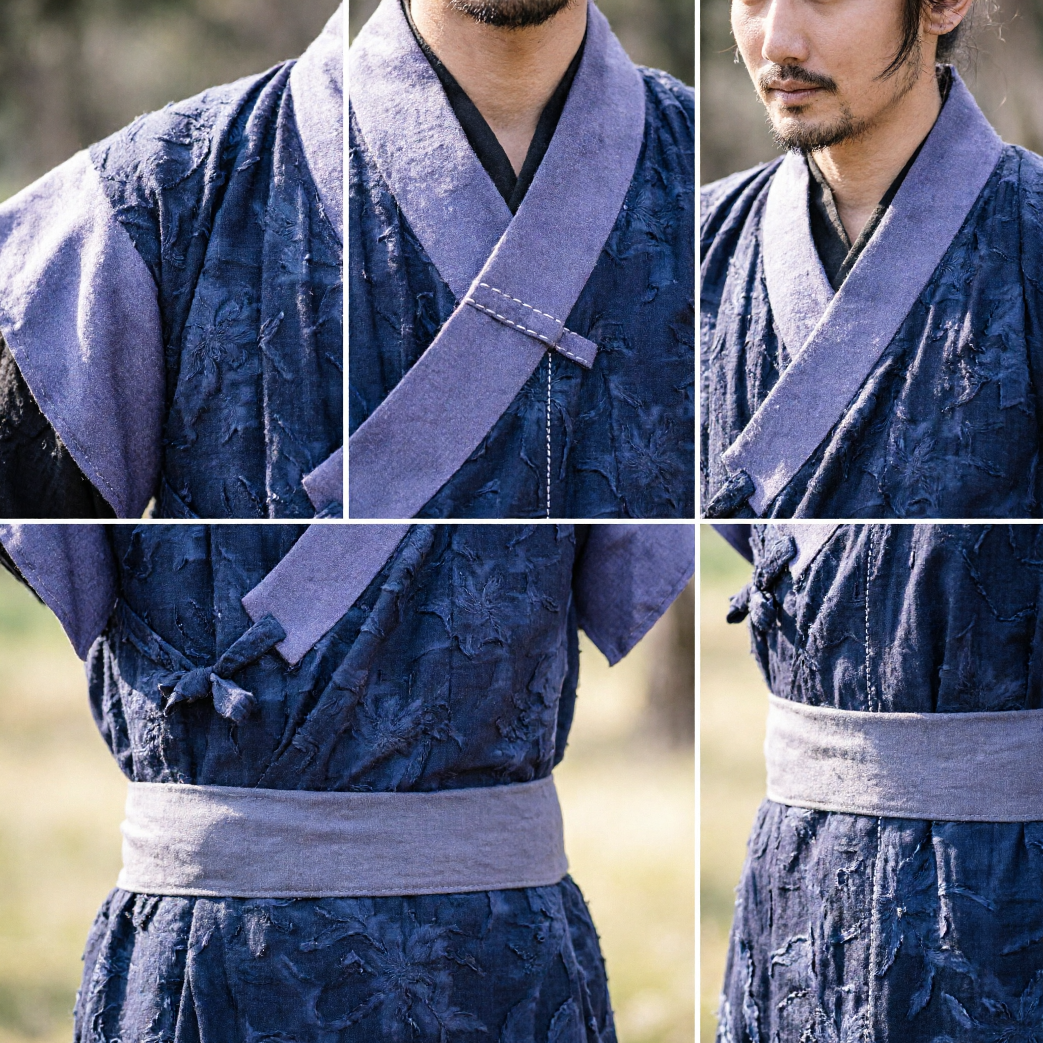 Costume d'Ancien Sabreur Wuxia Chinois pour Hommes - Robe Hanfu Bleue - Vêtement Traditionnel d'Arts Martiaux pour Cosplay - Asian Costume