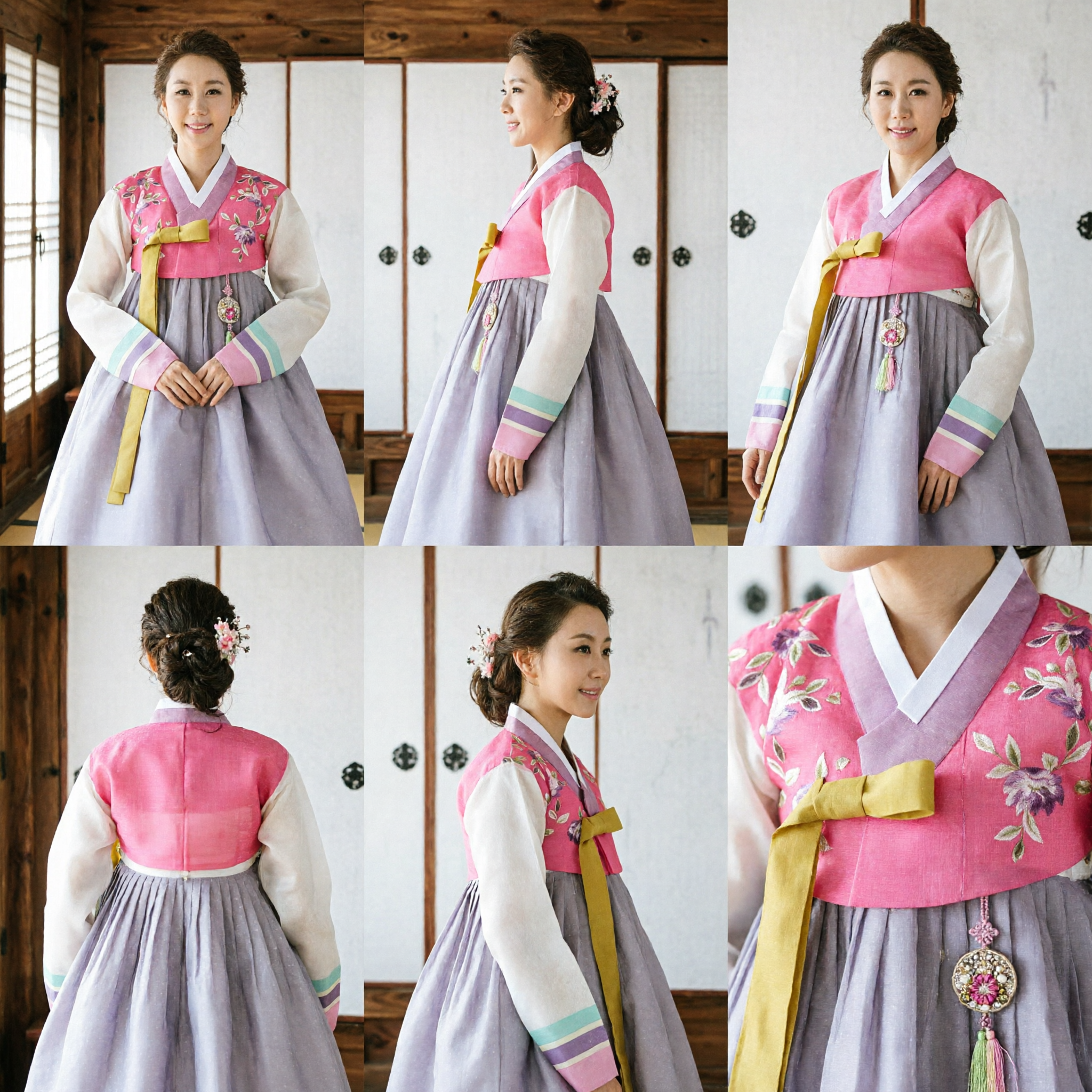 Hanbok coréen traditionnel élégant pour femmes, robe rose à broderie florale pour cérémonies et événements formels - Asian Costume