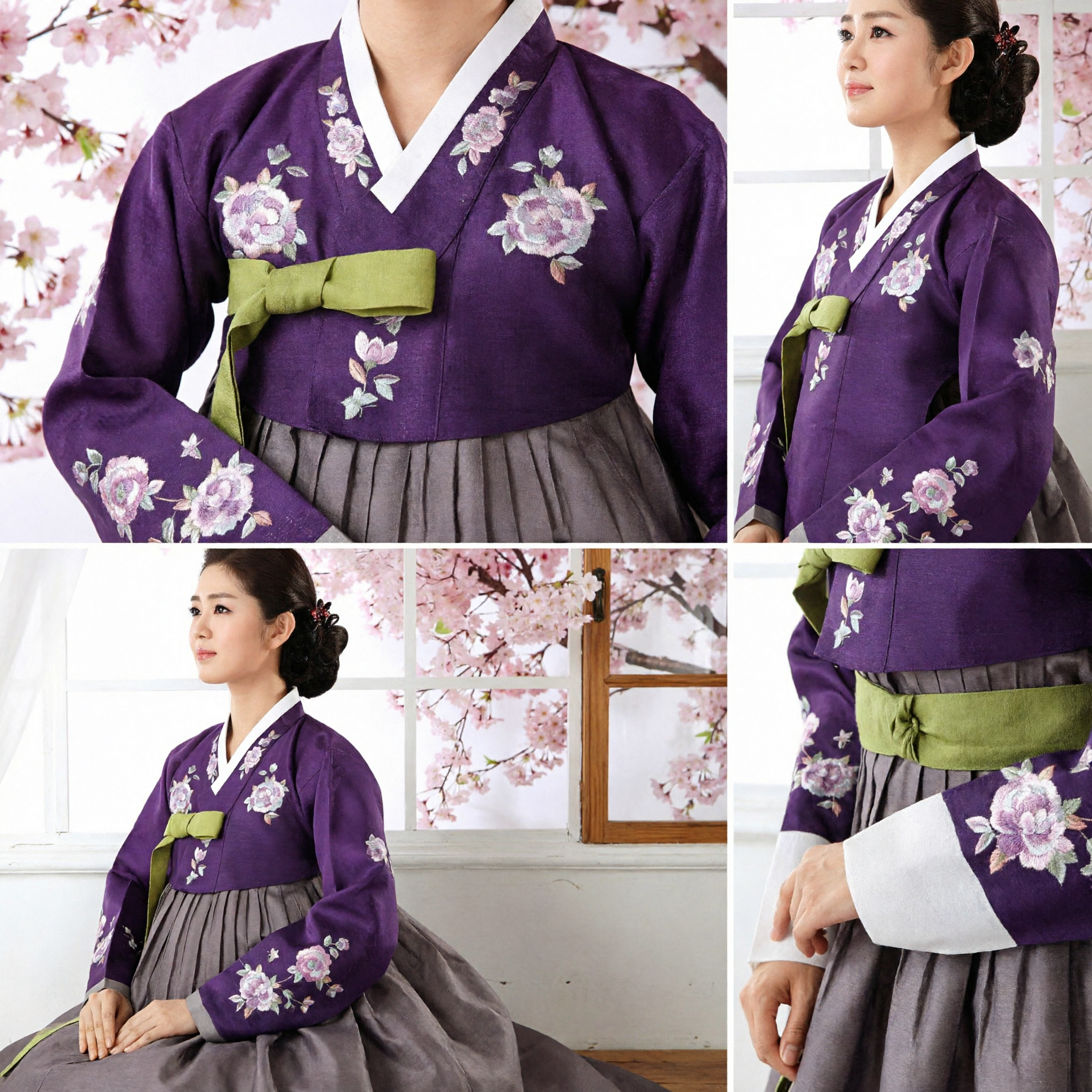 Elegantes lila koreanisches Hanbok-Traditionelles Kleid für Frauen mit floraler Stickerei für Hochzeiten und Feiern - Asian Costume
