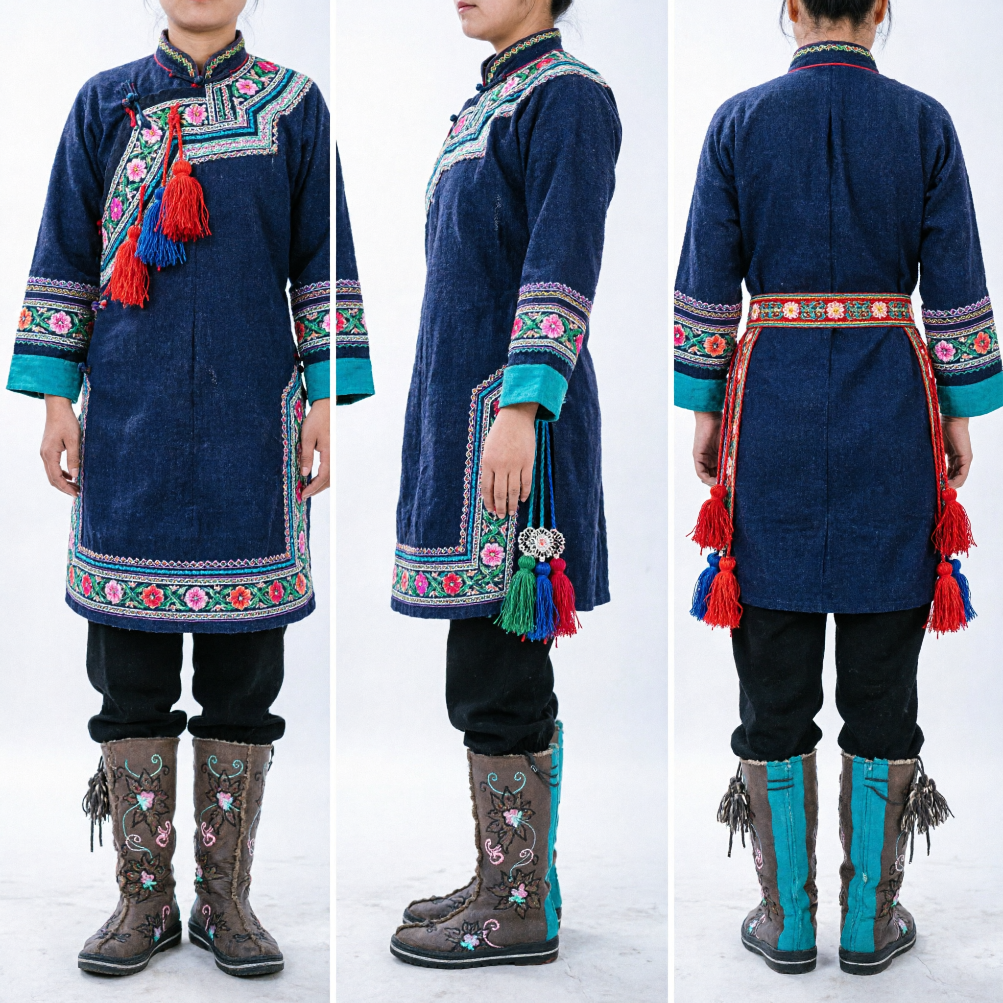 حذاء شتوي نسائي غربي باللون البني والفيروزي، بتصميم قلب متقاطع مطرز على الجانب، ورباط جانبي، حذاء ثلوج عادي - Asian Costume