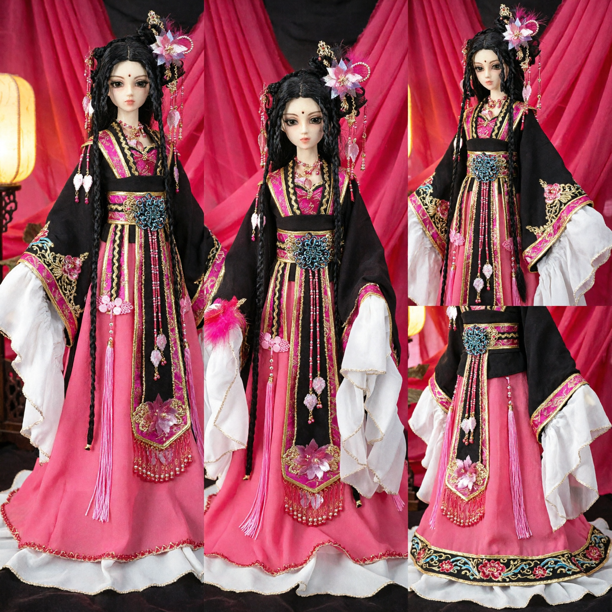 Traditioneel Chinees Hanfu Pop Kostuum Oud Roze en Zwart Keizerlijke Prinses Jurk Set met Haaraccessoires - Asian Costume