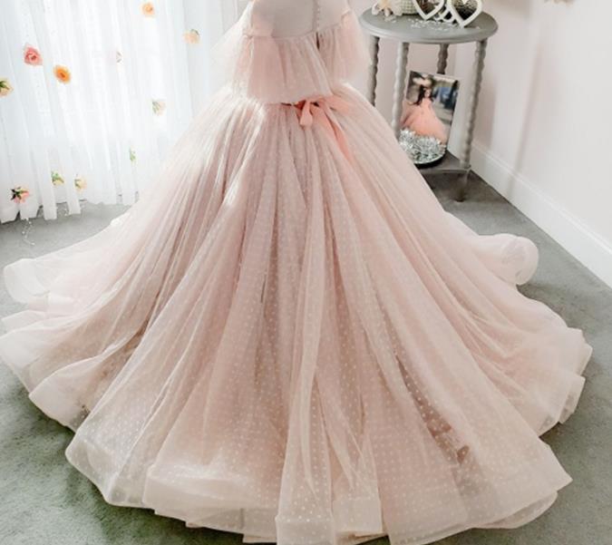 Top Grade Stage Show Compere Pink Veil Full Dress Catwalks Court Princess Dance Costume for Kids