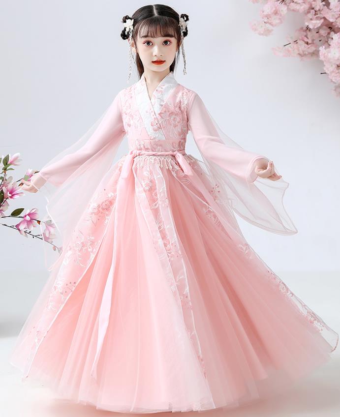 Chinese Traditional Royal Princess Pink Hanfu Dress Ancient Han Dynasty Girl Costumes Cloak Blouse and Skirt Apparels for Kids