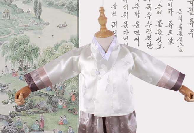 Korean Boys Hanbok Clothing Young Prince Pink Shirt and Brown Pants Asian Korea Traditional Fashion Garments