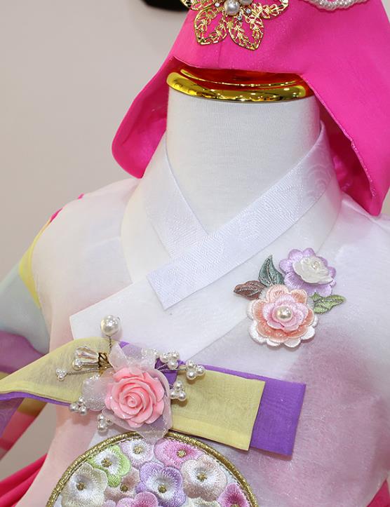 Traditional Korean Fashion Apparels Baby Princess Hanbok Clothing Children Girl White Blouse and Rosy Dress