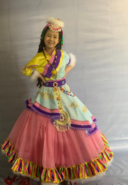 China Tibetan Ethnic Girl Garment Costumes Traditional Zang Nationality Folk Dance Dress Clothing and Headdress