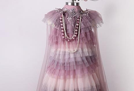 Custom Catwalks Princess Full Dress Children Birthday Garment Compere Fashion Clothing Girl Stage Show Lilac Veil Dress