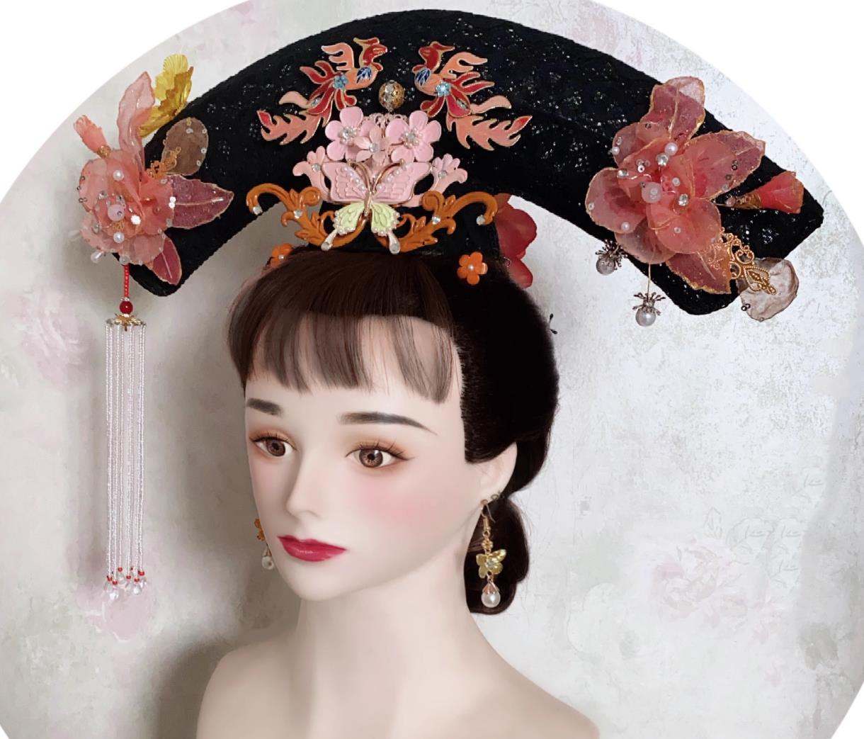 China Qing Dynasty Manchu Woman Headpiece Traditional Chinese Court Headdress TV Series My Fairy Princess Pearl Zi Wei Headgear