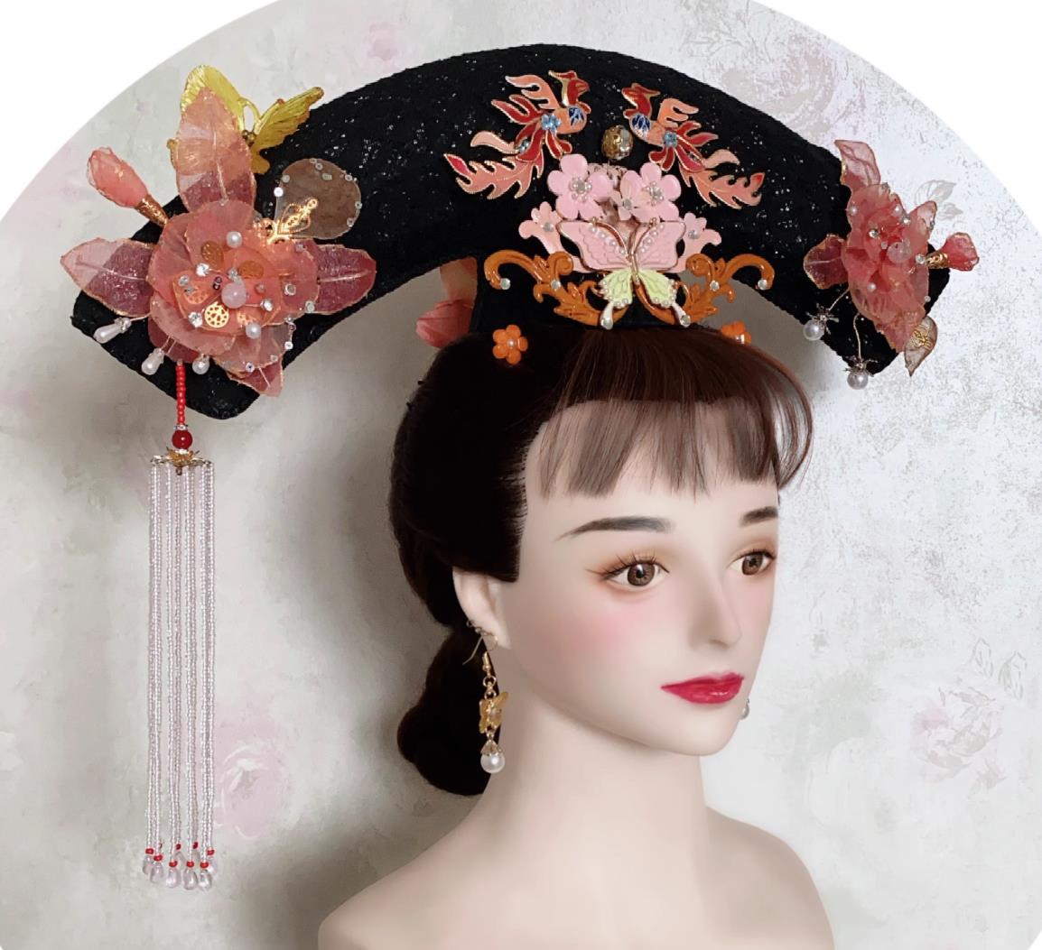 China Qing Dynasty Manchu Woman Headpiece Traditional Chinese Court Headdress TV Series My Fairy Princess Pearl Zi Wei Headgear